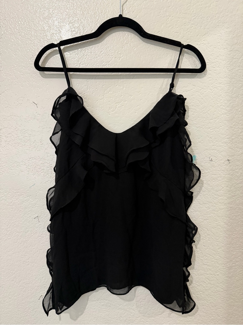 Rachel Zoe Black Ruffle Camisole with Spaghetti Straps